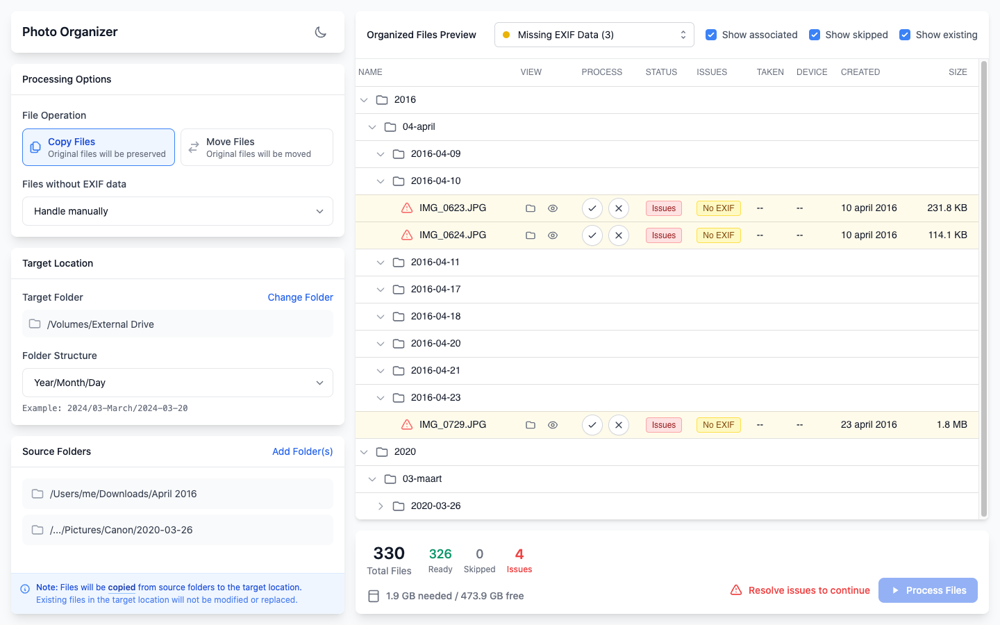 Filter by Issue - Filter by issue to find duplicates, missing metadata, or other issues